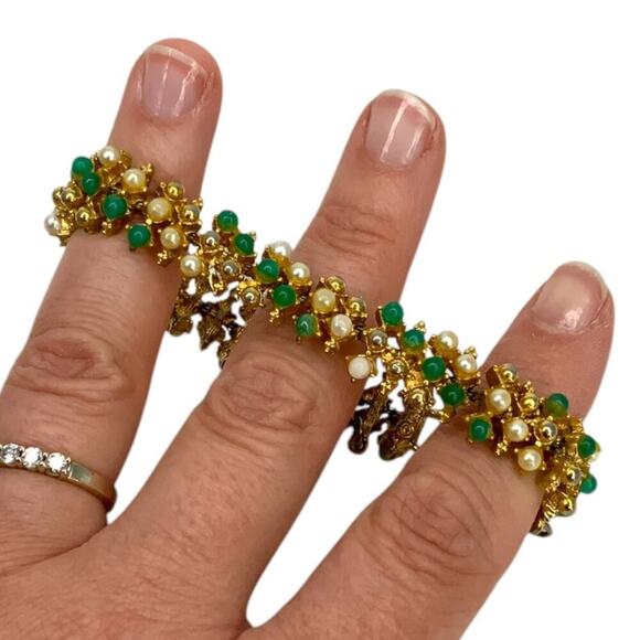 ART Vintage Bracelet Green White Gold Tone - Picture 1 of 9